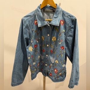 New identity Floral Embroidered Denim Jean Jacket XL